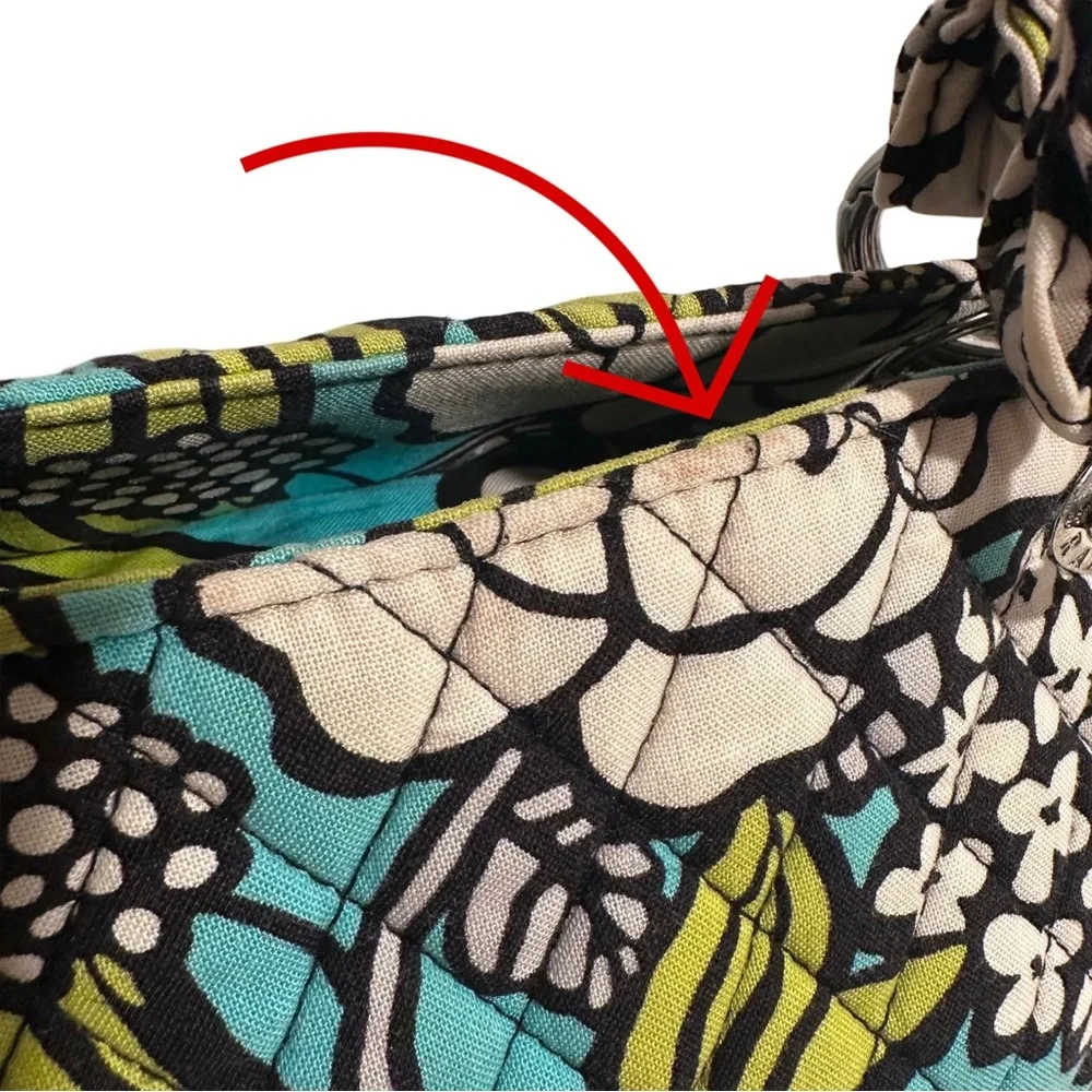 Vera Bradley Medium Tote Purse in Retired Island Blooms Teal Floral Quilted GUC